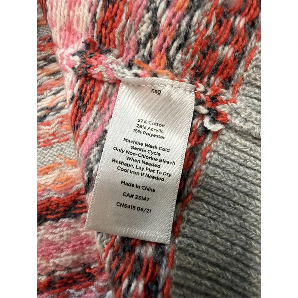 Talbots Medium Fair Isle Knit Sweater Pink Orange Nordic Pattern Crew Neck Cozy